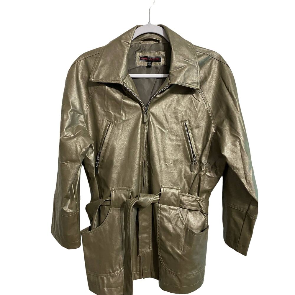 Hypo Active Jacket Collared Belt Metallic Chartreuse Size Large Waist Length